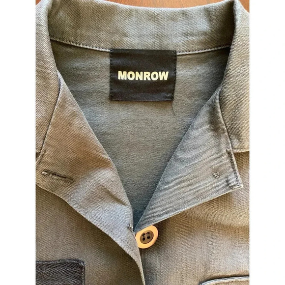 Monrow Charcoal Gray Military Style Shirt Jacket with Patches Size Small Rare - Picture 6 of 9